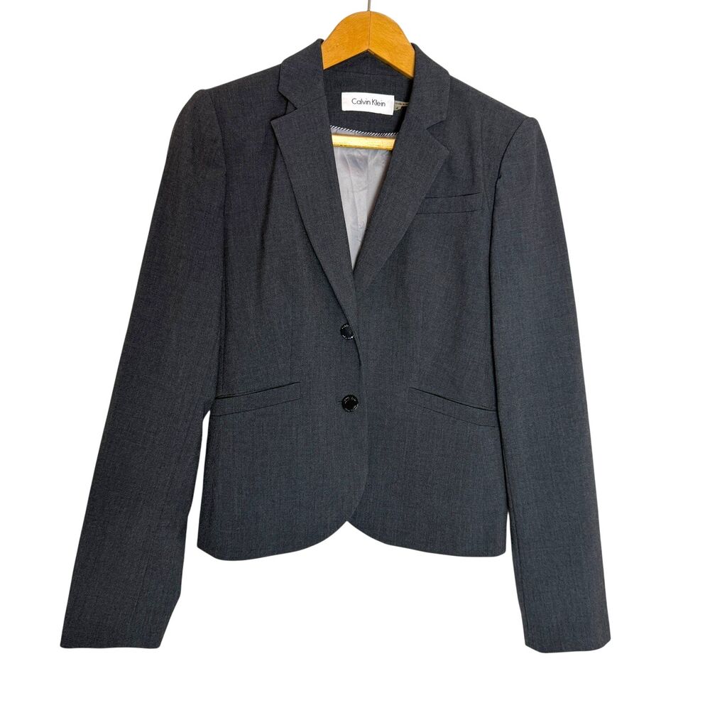 Calvin Klein Gray Two Button Blazer Lines‎ With Shoulder Pads Women’s Size 4